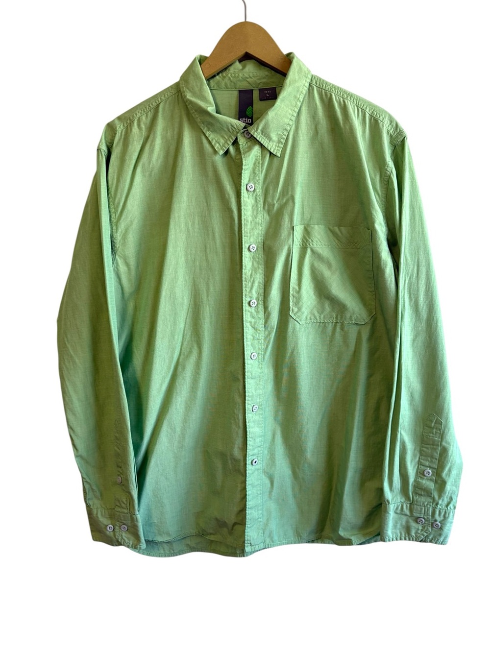 Stio Men’s Large Light Green Long Sleeve Button Up Shirt Cotton Travel Outdoor
